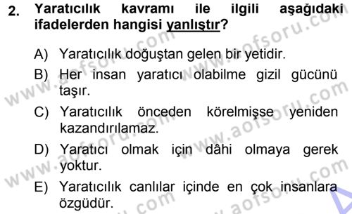 Okulöncesinde Yaratıcılık Dersi 2013 - 2014 Yılı (Final) Dönem Sonu Sınav Soruları 2. Soru