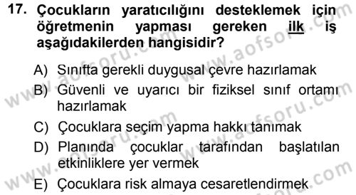 Okulöncesinde Yaratıcılık Dersi Ara Sınavı Deneme Sınav Soruları 17. Soru