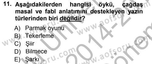 Okulöncesinde Yaratıcılık Dersi 2014 - 2015 Yılı (Final) Dönem Sonu Sınav Soruları 11. Soru