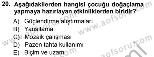 Okulöncesinde Yaratıcılık Dersi 2014 - 2015 Yılı (Final) Dönem Sonu Sınav Soruları 20. Soru