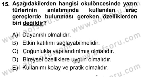 Okulöncesinde Yaratıcılık Dersi 2014 - 2015 Yılı Tek Ders Sınav Soruları 15. Soru