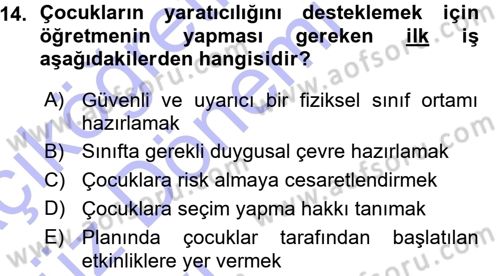 Okulöncesinde Yaratıcılık Dersi Ara Sınavı Deneme Sınav Soruları 14. Soru