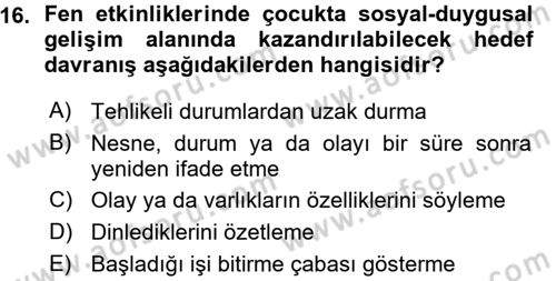 Okulöncesinde Yaratıcılık Dersi Ara Sınavı Deneme Sınav Soruları 16. Soru