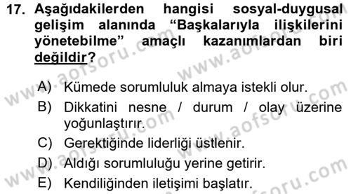 Okulöncesinde Yaratıcılık Dersi Ara Sınavı Deneme Sınav Soruları 17. Soru