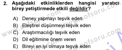 Okulöncesinde Yaratıcılık Dersi Ara Sınavı Deneme Sınav Soruları 2. Soru