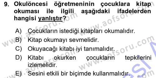 Okulöncesinde Yaratıcılık Dersi 2015 - 2016 Yılı (Final) Dönem Sonu Sınav Soruları 9. Soru
