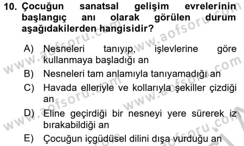 Okulöncesinde Yaratıcılık Dersi 2016 - 2017 Yılı 3 Ders Sınav Soruları 10. Soru