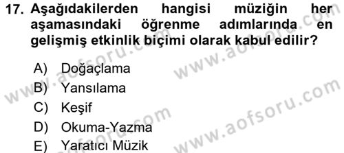 Okulöncesinde Yaratıcılık Dersi 2016 - 2017 Yılı 3 Ders Sınav Soruları 17. Soru