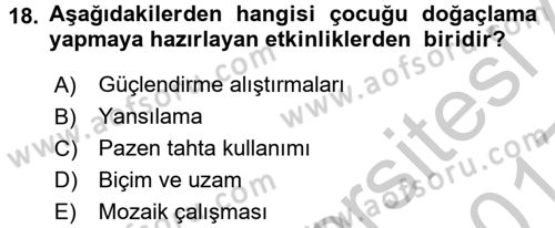 Okulöncesinde Yaratıcılık Dersi 2016 - 2017 Yılı 3 Ders Sınav Soruları 18. Soru