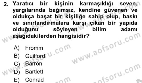 Okulöncesinde Yaratıcılık Dersi 2016 - 2017 Yılı 3 Ders Sınav Soruları 2. Soru