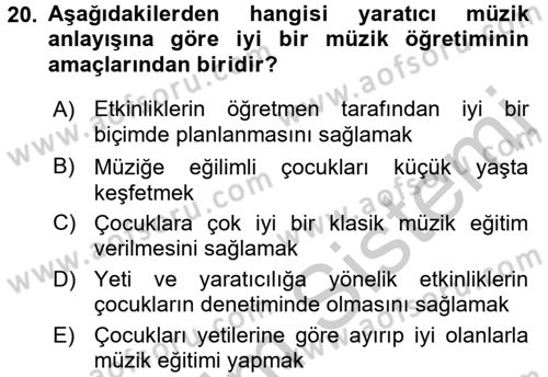 Okulöncesinde Yaratıcılık Dersi 2016 - 2017 Yılı 3 Ders Sınav Soruları 20. Soru