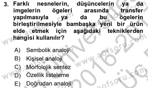 Okulöncesinde Yaratıcılık Dersi 2016 - 2017 Yılı 3 Ders Sınav Soruları 3. Soru