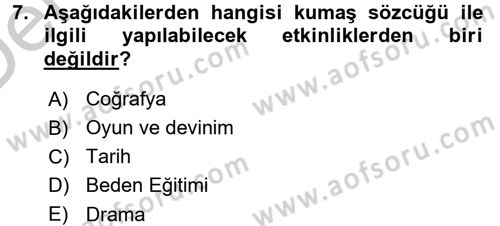 Okulöncesinde Yaratıcılık Dersi 2016 - 2017 Yılı 3 Ders Sınav Soruları 7. Soru