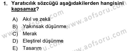 Okulöncesinde Yaratıcılık Dersi Ara Sınavı Deneme Sınav Soruları 1. Soru