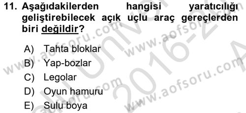 Okulöncesinde Yaratıcılık Dersi Ara Sınavı Deneme Sınav Soruları 11. Soru