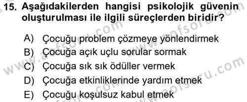 Okulöncesinde Yaratıcılık Dersi Ara Sınavı Deneme Sınav Soruları 15. Soru