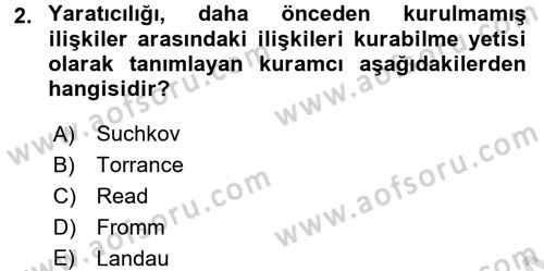 Okulöncesinde Yaratıcılık Dersi Ara Sınavı Deneme Sınav Soruları 2. Soru