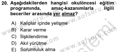 Okulöncesinde Yaratıcılık Dersi Ara Sınavı Deneme Sınav Soruları 20. Soru
