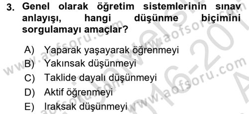 Okulöncesinde Yaratıcılık Dersi Ara Sınavı Deneme Sınav Soruları 3. Soru