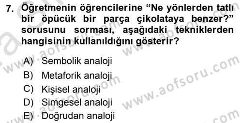Okulöncesinde Yaratıcılık Dersi Ara Sınavı Deneme Sınav Soruları 7. Soru