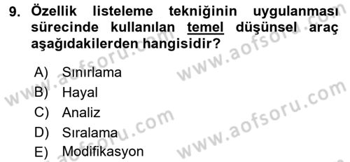 Okulöncesinde Yaratıcılık Dersi Ara Sınavı Deneme Sınav Soruları 9. Soru