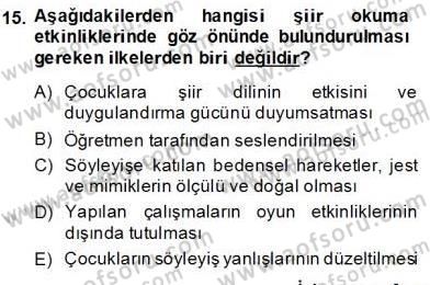 Okulöncesinde Çocuk Edebiyatı Dersi 2012 - 2013 Yılı (Final) Dönem Sonu Sınav Soruları 15. Soru