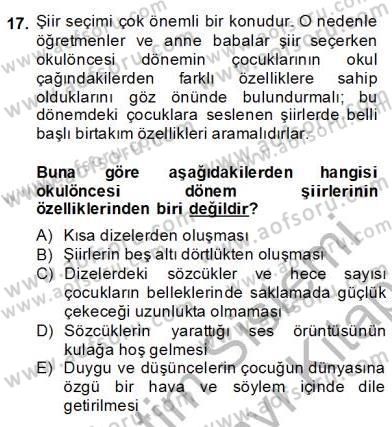 Okulöncesinde Çocuk Edebiyatı Dersi 2013 - 2014 Yılı (Final) Dönem Sonu Sınav Soruları 17. Soru