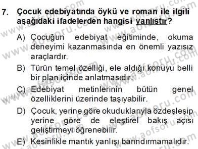 Okulöncesinde Çocuk Edebiyatı Dersi 2013 - 2014 Yılı (Final) Dönem Sonu Sınav Soruları 7. Soru