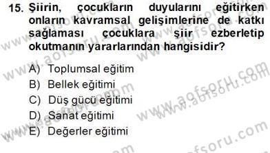 Okulöncesinde Çocuk Edebiyatı Dersi 2014 - 2015 Yılı (Final) Dönem Sonu Sınav Soruları 15. Soru