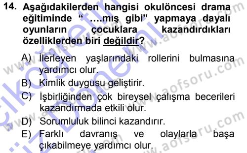 Okulöncesinde Drama Dersi Ara Sınavı Deneme Sınav Soruları 14. Soru
