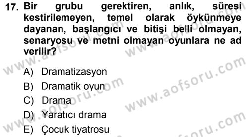 Okulöncesinde Drama Dersi Ara Sınavı Deneme Sınav Soruları 17. Soru