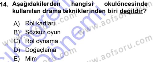 Okulöncesinde Drama Dersi Ara Sınavı Deneme Sınav Soruları 14. Soru