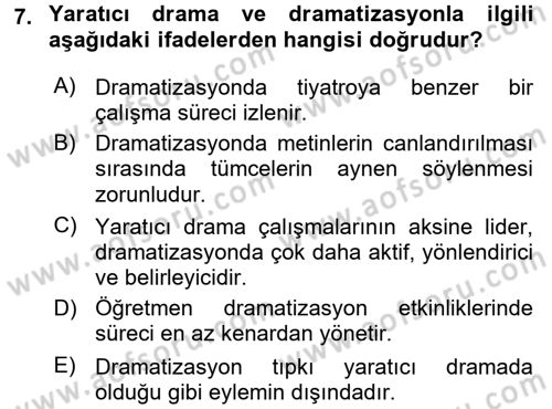 Okulöncesinde Drama Dersi 2015 - 2016 Yılı (Final) Dönem Sonu Sınavı 7. Soru