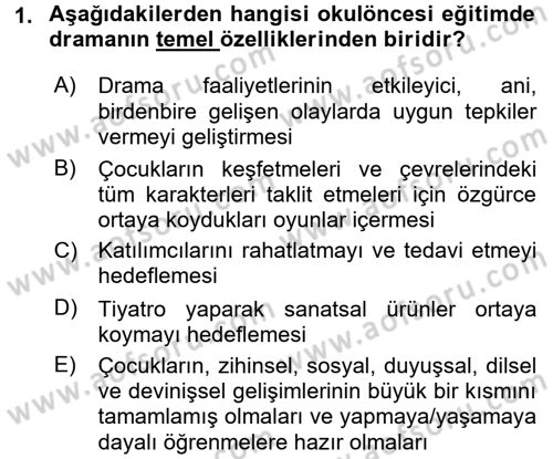 Okulöncesinde Drama Dersi 2016 - 2017 Yılı 3 Ders Sınav Soruları 1. Soru