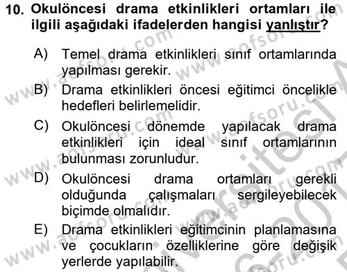 Okulöncesinde Drama Dersi 2016 - 2017 Yılı 3 Ders Sınav Soruları 10. Soru