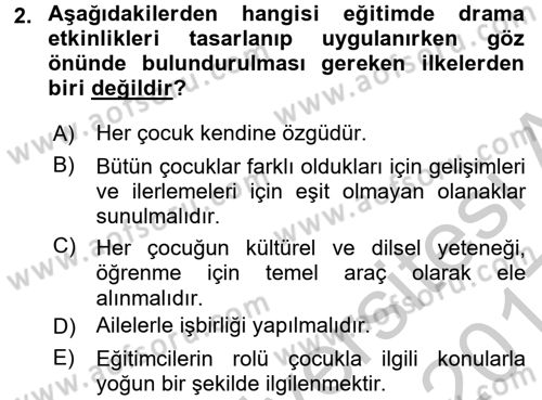 Okulöncesinde Drama Dersi 2016 - 2017 Yılı 3 Ders Sınav Soruları 2. Soru