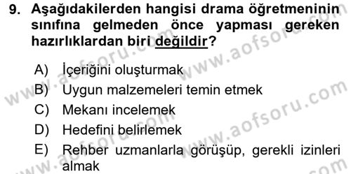 Okulöncesinde Drama Dersi 2016 - 2017 Yılı 3 Ders Sınav Soruları 9. Soru