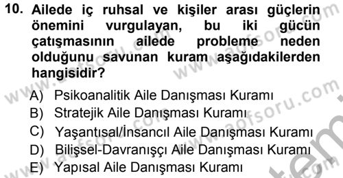 Anne Baba Eğitimi Dersi Ara Sınavı Deneme Sınav Soruları 10. Soru