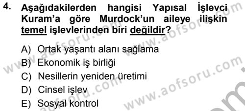 Anne Baba Eğitimi Dersi Ara Sınavı Deneme Sınav Soruları 4. Soru