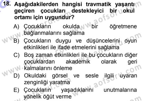 Anne Baba Eğitimi Dersi 2012 - 2013 Yılı (Final) Dönem Sonu Sınav Soruları 18. Soru