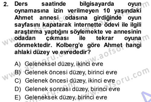 Anne Baba Eğitimi Dersi Ara Sınavı Deneme Sınav Soruları 2. Soru