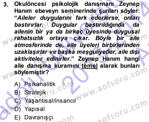 Anne Baba Eğitimi Dersi Ara Sınavı Deneme Sınav Soruları 3. Soru