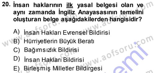 Anne Baba Eğitimi Dersi 2013 - 2014 Yılı (Final) Dönem Sonu Sınav Soruları 20. Soru