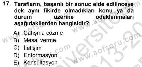 Anne Baba Eğitimi Dersi 2013 - 2014 Yılı Tek Ders Sınav Soruları 17. Soru
