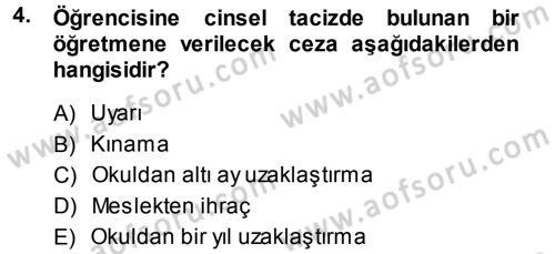 Anne Baba Eğitimi Dersi 2013 - 2014 Yılı Tek Ders Sınav Soruları 4. Soru