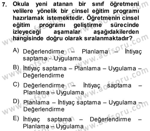 Anne Baba Eğitimi Dersi 2013 - 2014 Yılı Tek Ders Sınav Soruları 7. Soru