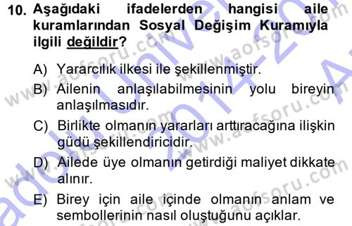 Anne Baba Eğitimi Dersi Ara Sınavı Deneme Sınav Soruları 10. Soru