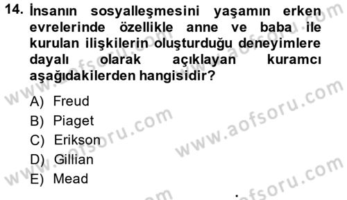 Anne Baba Eğitimi Dersi 2014 - 2015 Yılı (Vize) Ara Sınav Soruları 14. Soru