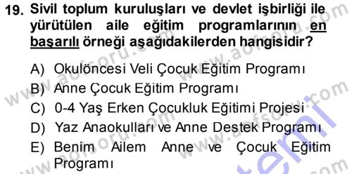 Anne Baba Eğitimi Dersi Ara Sınavı Deneme Sınav Soruları 19. Soru