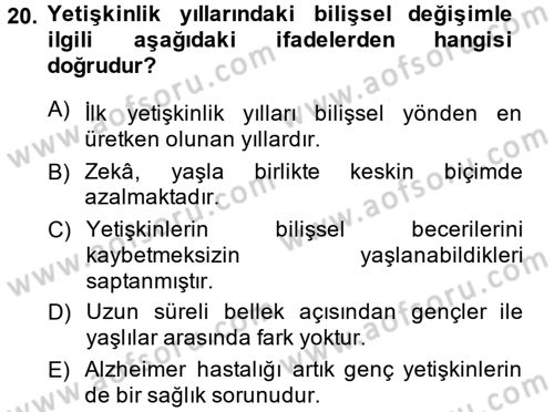 Anne Baba Eğitimi Dersi Ara Sınavı Deneme Sınav Soruları 20. Soru